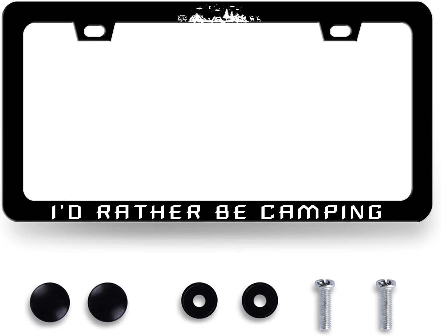 I'd Rather be Camping License Plate Frame Funny Camper License Plate Holder for Personalized Mountain Car Decorative Stainless Steel License Plate Camp Auto Part with Screws 12.2" x 6.2"