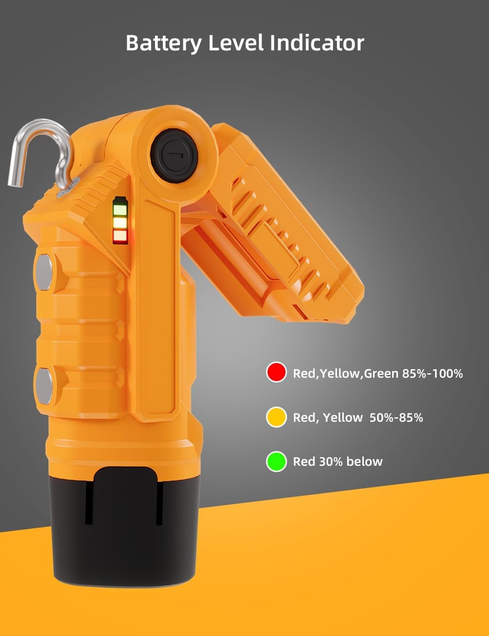 VTEK Rechargeable LED Work Light with Magnetic Base & Hanging Hook Mechanic Portable Working Light for Car Repairing,Home Using,Barbecue,Outdoors (Yellow)