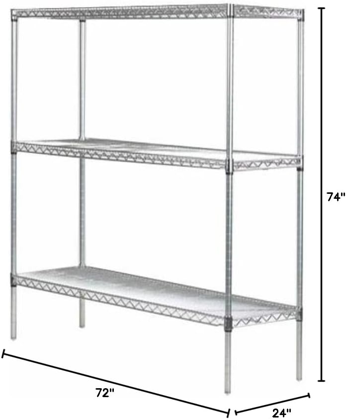 Omega 24" Deep x 72" Wide x 74" High 3 Tier Chrome Starter Shelving Unit