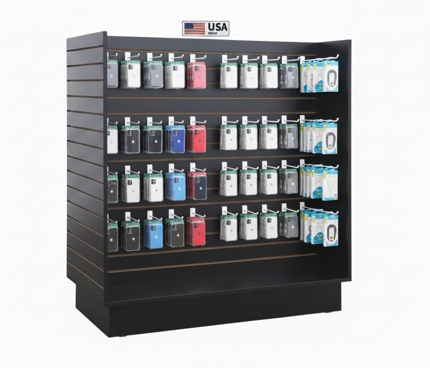 WISDOMFUR H-Unit Slatwall Gondola Display – 4 ft Black Freestanding Retail Fixture for Merchandising, Store Displays & Showrooms