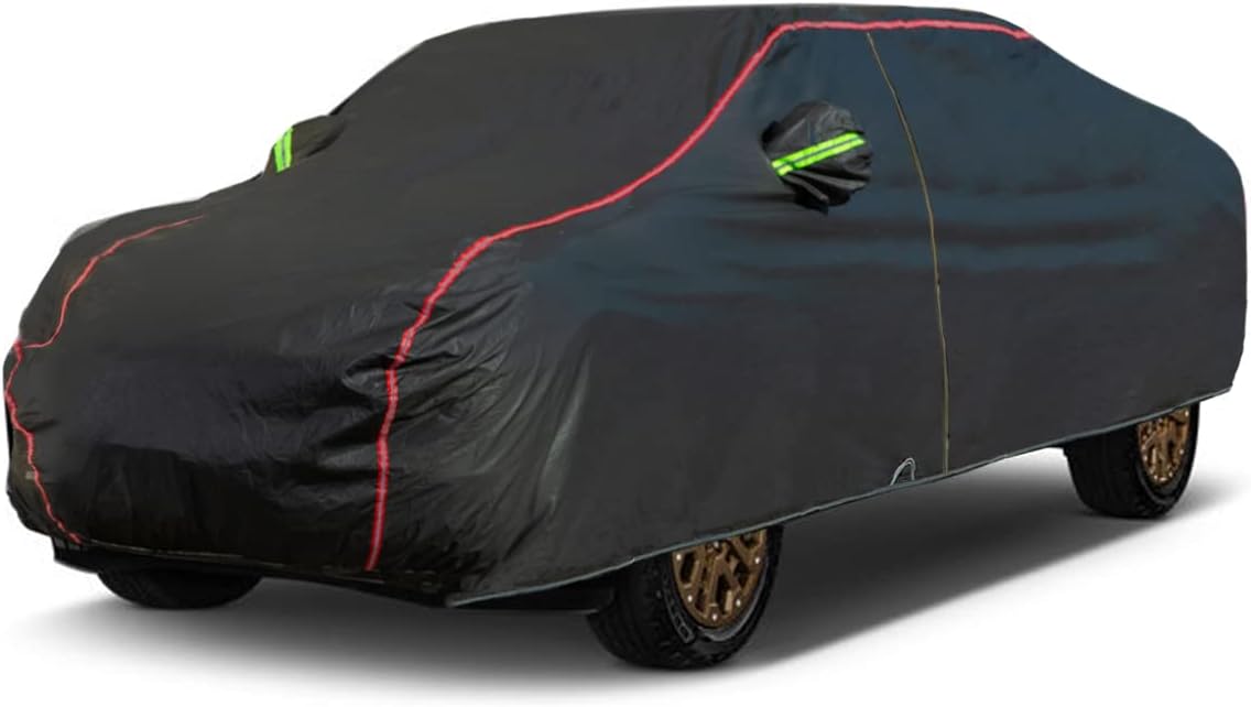 AUQDD 6-Layers PEVA New Material Truck Full Padded Car Cover Waterproof All Weather Weatherproof UV Sun Protection Snow Dust Storm Resistant Outdoor Exterior Custom Form-Fit Straps 180"-206" Black