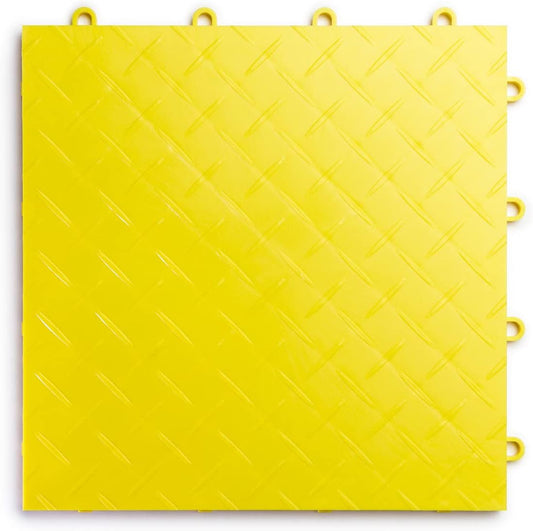 Big Floors RaceDeck Diamond Plate Design, Durable Interlocking Modular Garage Flooring Tile (Yellow, 48 Pack of 12 x 12" Tiles)