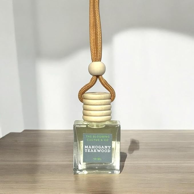 Car Air Freshener with 1 Oz Refill included | Car scented on the go | Car Air Freshener | Long Lasting Hanging Fragrance | Phthalate Free Fragrance (Mahogany Teakwood, 10 ml)