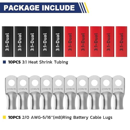 haisstronica 10pcs 2/0 AWG - 5/16"(M8) Tinned Copper Battery Lugs, Heavy Duty Wire Lugs with 10pcs 3:1 Adhesive Heat Shrink Tubing, 00 Gauge Wire Lugs, Tinned Copper Battery Cable Ends