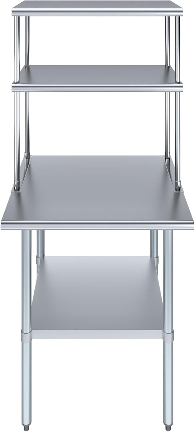 Amgood Stainless Steel Work Table Double Tier Overshelf | Metal Kitchen Prep Table & Shelving Combo (30" x 30" Work Table + 18" Overshelf)