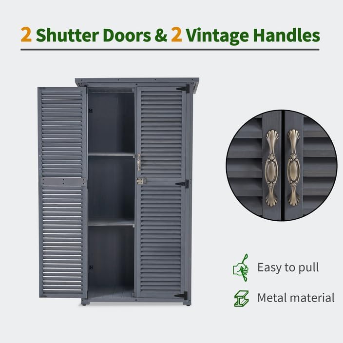 MCombo Outdoor Storage Cabinet, Wooden Storage Shed with Latch, Outside Garden Tool Shed with 2 Doors for Patio Yard Lawn, 0808 (Grey, Medium)