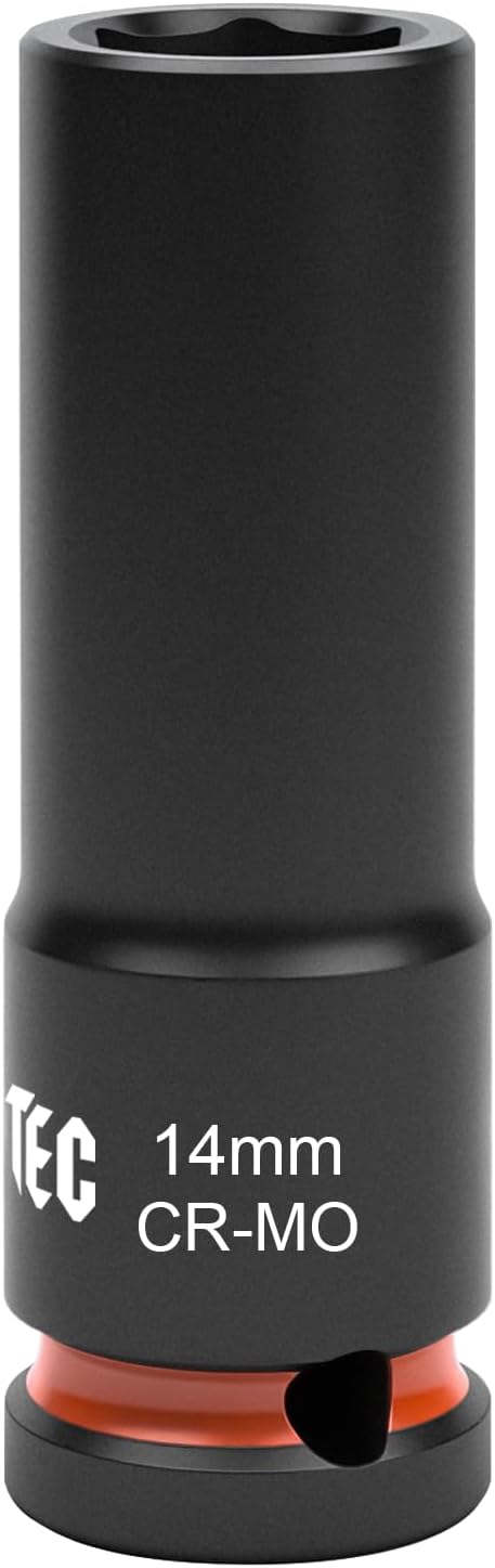 1/2 Inch Drive - 14mm Deep Impact Socket with Anti-Rounding 6 Point Design, Heat-Treated Cr-Mo Steel, Automotive, Truck Maintenance, Heavy Equipment Repair