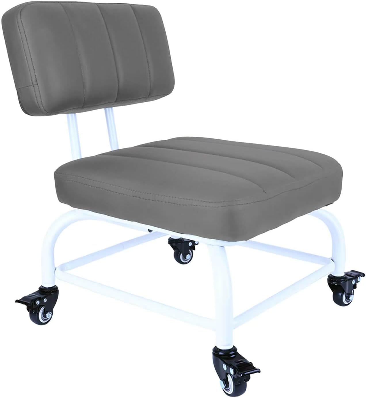 Rolling Stool and 4 Wheels with Brakes Rolling Chair for Home Office Garage Shop Roller Seat Water-Proof High Density Cushion and Steel Dark Gray