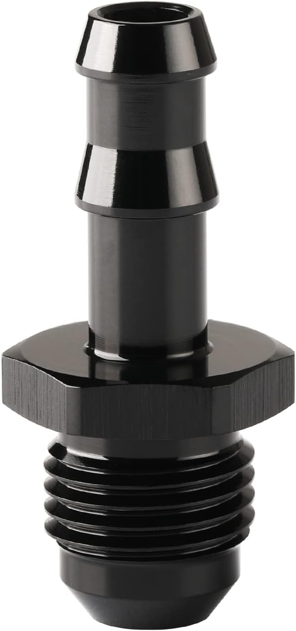 6AN Male Flare to 5/16 Hose Barb Straight Fitting Adapter Aluminum Black