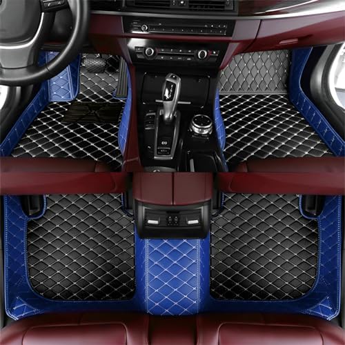 Customized Personalized Car Mats - All Weather Men's and Women's Floor mats Suitable for 99% of vehiclesPads Protection Non-Slip Leather Floor Liners (Blue and Black Beige)