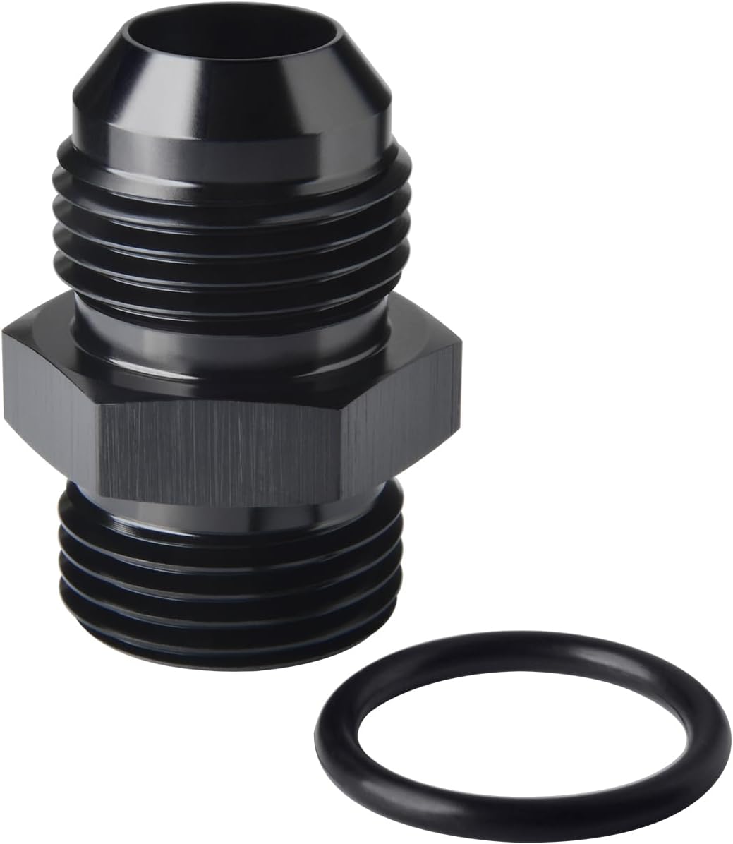 16AN Male Flare to 16AN ORB O-ring Boss Fuel Pump Rail Adapter Fitting Aluminum Black
