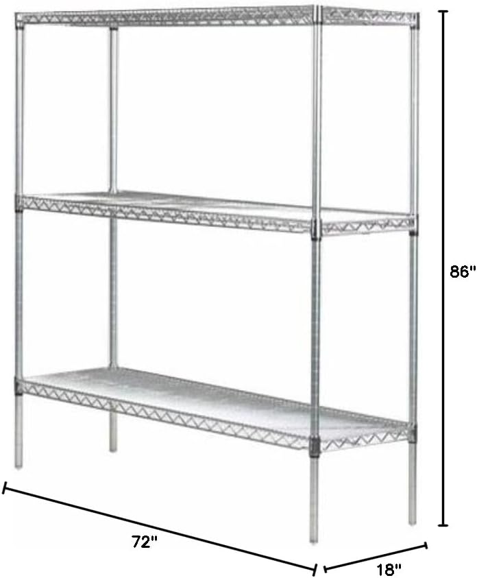 Omega 18" Deep x 72" Wide x 86" High 3 Tier Chrome Starter Shelving Unit