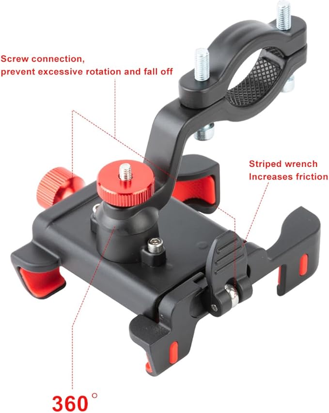 Quick Release Bike Phone Mount Holder, Aluminum Alloy Motorcycle Phone Mount, 360° Rotation, Universal Bicycle Phone Mount for 4.5-7 Inch Phones