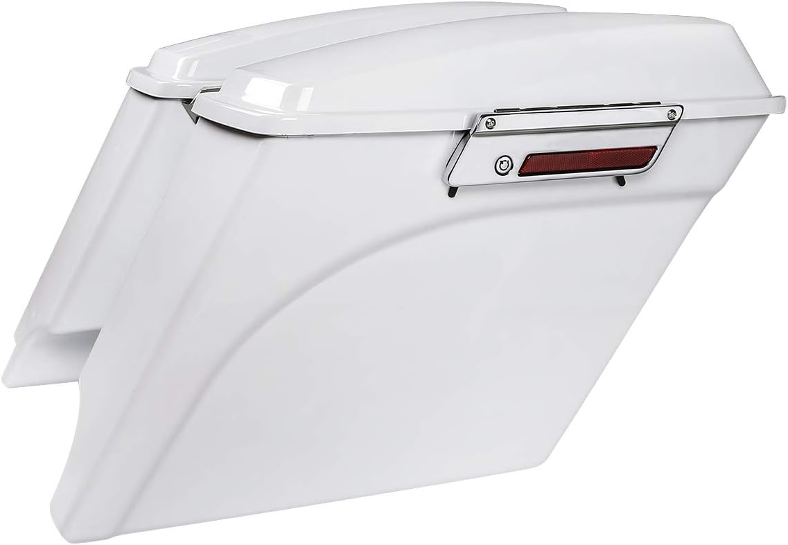 XFMT Motorcycle Stretched Saddlebags 5" Extended Hard Saddle Bags For Harley Touring Road King Street Glide Road Glide Electra Glide Ultra Classic 1993-2013, White