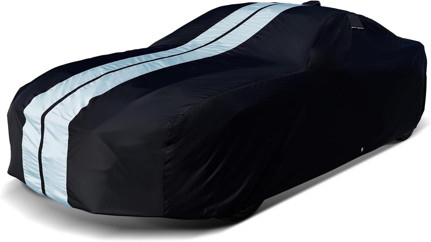 iCarCover Custom Car Cover for Pontiac Catalina (1977-1981) Waterproof All-Weather Rain Snow UV Sun Protector Full Exterior Indoor Outdoor Car Cover (Stripe - Black/Gray)