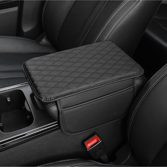 Memory Cotton Leather Car Armrest Box Pad, 2025 New Universal Style Memory Cotton Car Armrest Box Pad, Upgrade Vehicle Seat Box Cushion Protector for SUV Truck (Black)