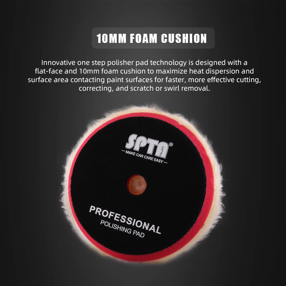 SPTA Wool Polishing Pads, 2Pcs 5 Inch (125mm) Wool Cutting Pad, Yellow Wool Buffing and Polishing Pad Set, Wool Buffing Wheel for Medium Cut for 5Inch Car Polisher Polishing, Buffing and Cutting