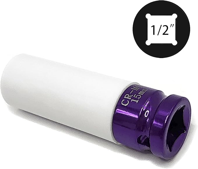 15mm 1/2" Drive Wheel Protector Impact Socket - Thin Wall Deep Socket for Lug Nuts