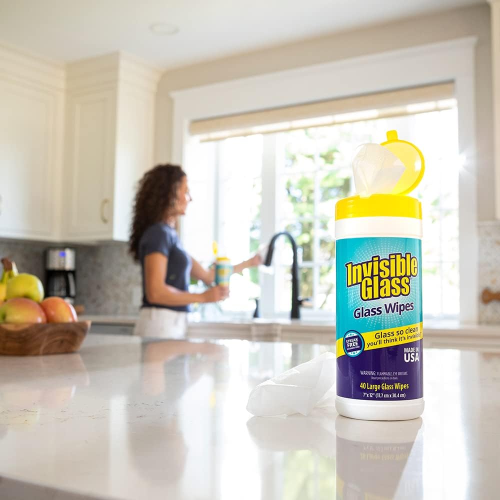 Invisible Glass 90160 Glass Cleaning Wipes Perfect for Cleaning Mirrors, Windows, and Windshields at Home, in Your Car, or at the Office, Streak-Free, Tint-Safe, Lint-Free, 40 Wipes, Pack of 1