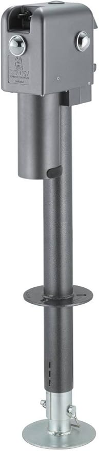 Husky Towing 87247 Brute Electric Trailer Tongue Jack 4500 lb Capacity 18 Inch Travel 6 Inch Drop Down Leg 3 LED Work Lights Bolt-On Gray