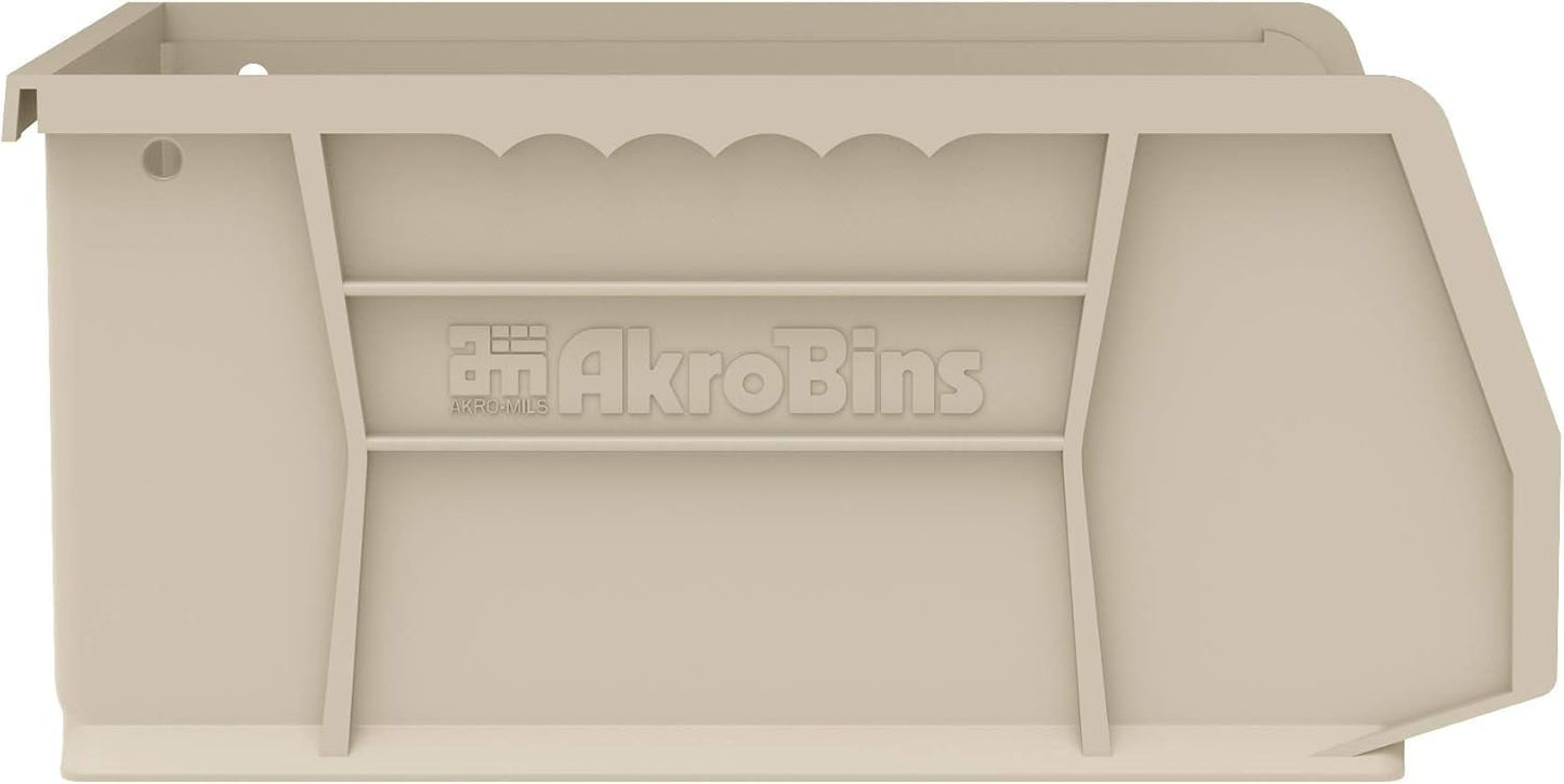 Akro-Mils 30235 AkroBins Plastic Storage Bins, Space-Saving Stackable Bins for Garage, Pantry, Craft Organization, 11-Inch x 11-Inch x 5-Inch, Stone, 6-Pack