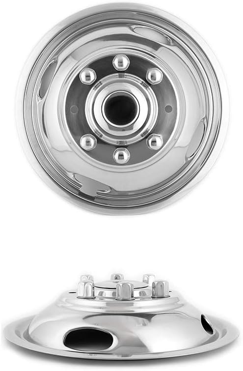17" Polished Stainless Steel Wheel Simulators Fit for 2005-2025 Ford F350 Dually, 4pcs Nice Looking and Durable Bolt On Wheel Cover, 8 Lug 4 Hand Hole Hubcaps with Installation Tool Kit