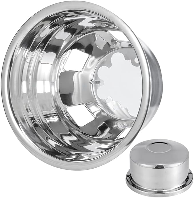 4pcs 17inch Front Rear Polished Stainless Steel Dually Wheel Simulators fit for 2003-2018 Dodge Ram 3500 Truck, 8 Lug with 5 Square Vent Holes Wheel Cover 17R8