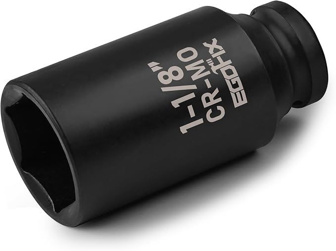 1 1/8 Inch Socket 1/2" Drive Deep Impact SAE Socket, Heat-Treated CR-MO Anti-Rounding 6 Point for Easy Removal of Axle Nut
