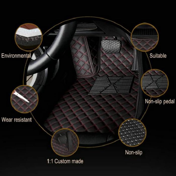 Customized Personalized car Floor mats, All-Weather Luxury car Floor mats, Waterproof and Anti Slip Leather car Floor mat Lining, 95% Customized car, Truck, and SUV Floor mats (Edge red)