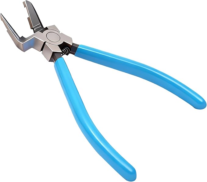 Upgraded Panel Clip Pliers, Automotive Trim Removal Tool for Car Interior Fasteners, High Carbon Steel V-Shaped Clip Removal Pliers with Ergonomic Non-Slip Handle, Spring-Assisted, Blue Handle