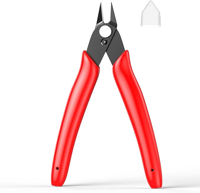BOENFU Precision Wire Cutter Zip Tie Cutters Flush Cutters Nippers Small Side Cutting Pliers for 3d Print, Plastic Models, Jewelry, Electronics, Red, 1-Pack