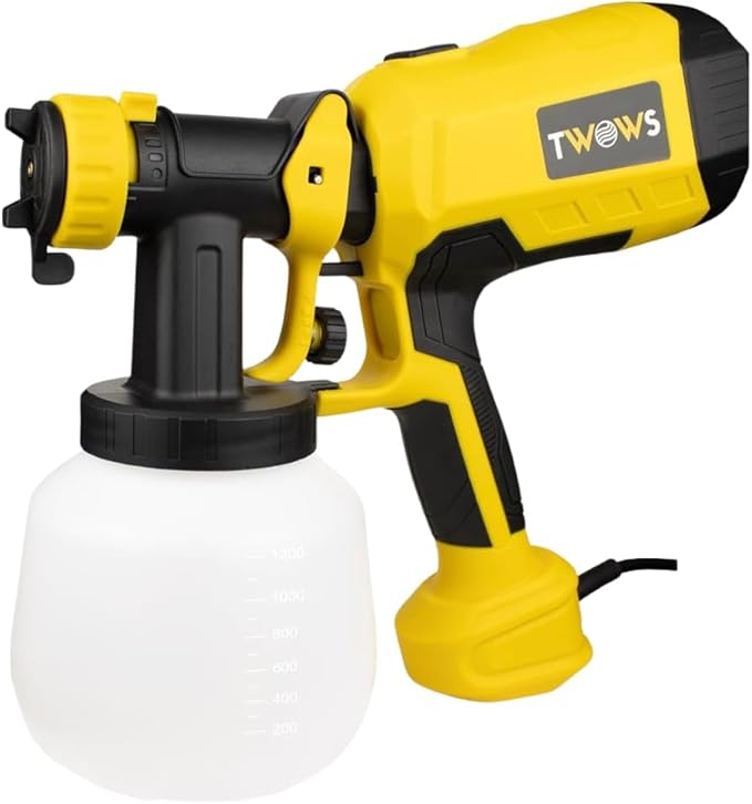 TWOWS, Paint Sprayer, 600W, HVLP Paint Gun, with 1200Ml Container, Cleaning & Viscosity Cup,4 Copper Nozzles and 3 Patterns, for House, Walls, Furniture, Carbinets, Fence, Door etc, Easy to Clean.