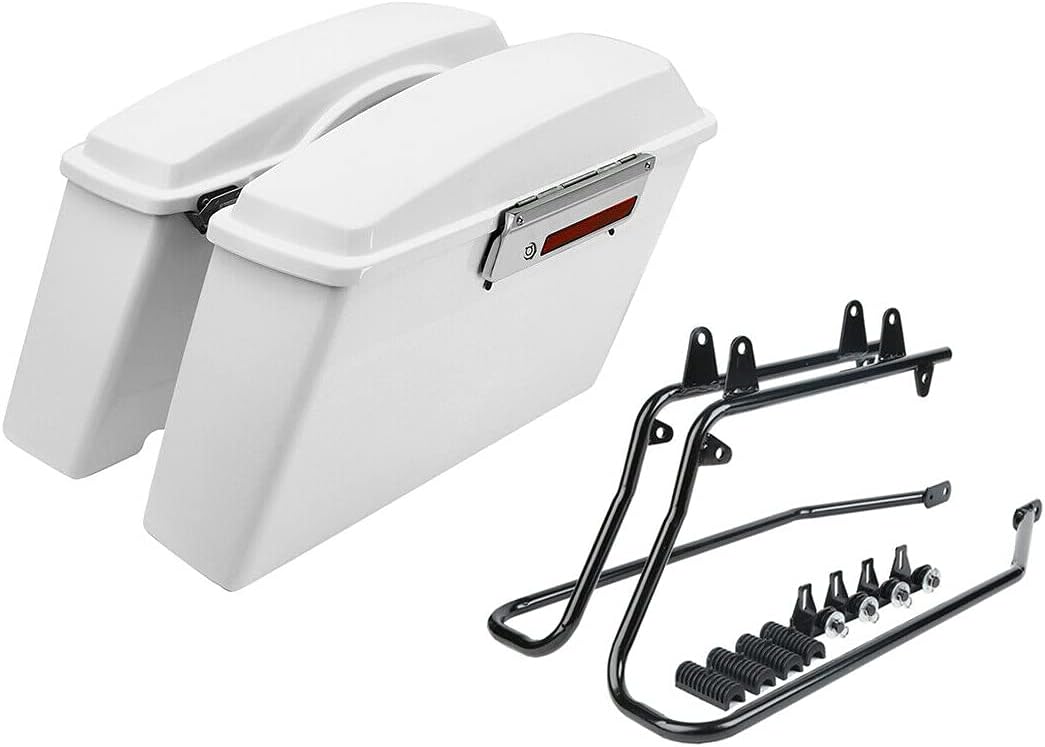 XFMT White Hard Saddlebags Saddle Bags Trunk W/Black Conversion Brackets For Harley Softail Heritage Classic Deluxe 1984-2017