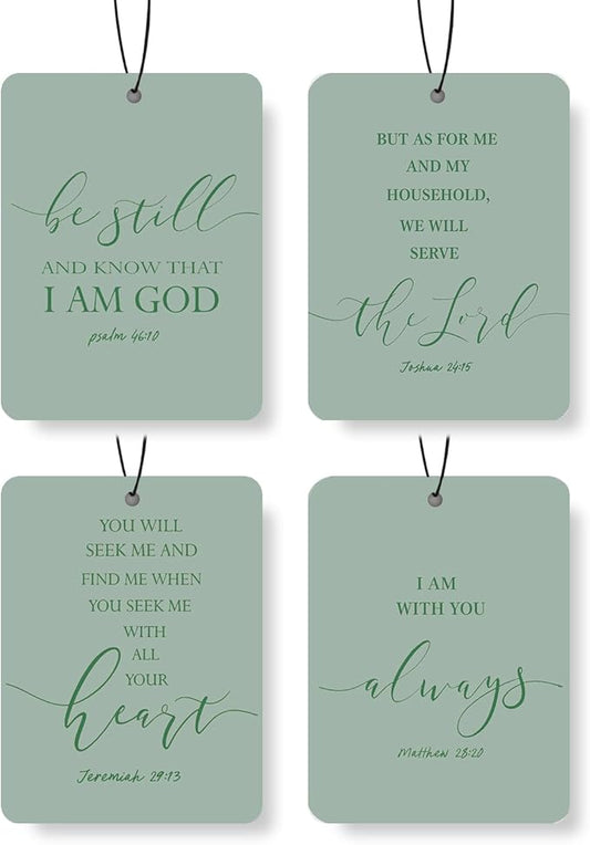 Christian Scripture Car Air Freshener 4Pcs, Inspirational Bible Quotes Hanging Scents,Green Bible Quote Gift Air Freshener Hanging in Car Wardrobe Drawer or Book.