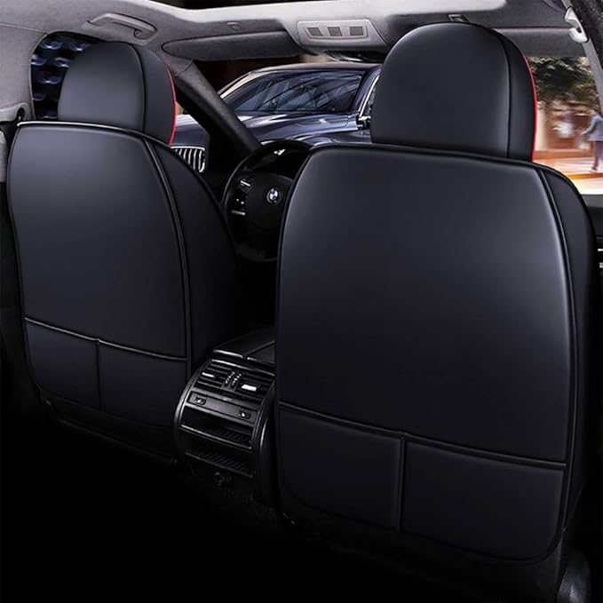 for Toyota RAV4 2008-2025 Car Seat Covers, Full Coverage Customized Seat Covers Premium Leather Waterproof Stain-Resistant Easy to Install (Full Set with Pillows, Black&Red)