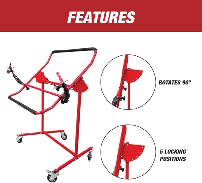 LAUCO Adjustable Bumper Stand, Securely Holds Plastic Car Bumper Covers for Automotive Bodyshop Repair - Multiple Angles, 5 Locking Positions, Wheels - Sand, Prep, Spray Primer, Paint Bodywork [8044]