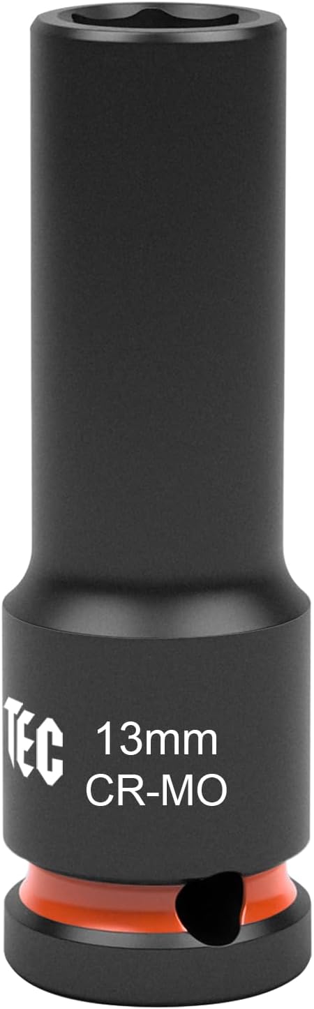 1/2 Inch Drive - 13mm Deep Impact Socket with Anti-Rounding 6 Point Design, Heat-Treated Cr-Mo Steel, Automotive, Truck Maintenance, Heavy Equipment Repair