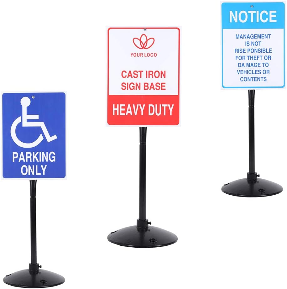 Heavy Duty Cast Iron Sign Post and Base Kit - 17" DIA Stand with 48" Post and Bolts & Nuts for Hanging Signs, Portable Sign Holder for Parking and Recreational Use