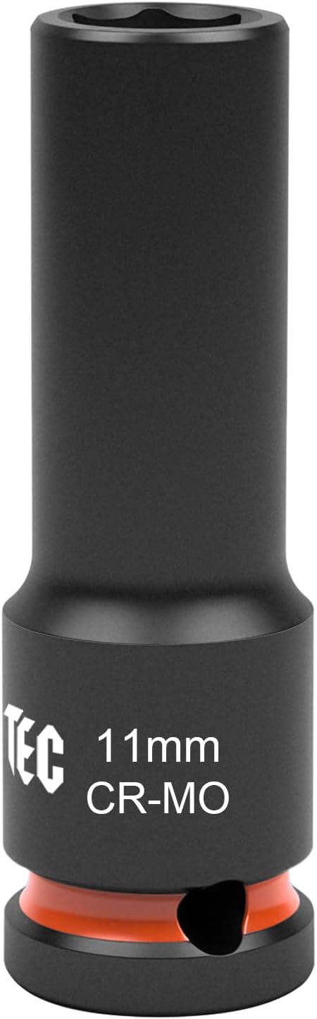 1/2 Inch Drive - 11mm Deep Impact Socket with Anti-Rounding 6 Point Design, Heat-Treated Cr-Mo Steel, Automotive, Truck Maintenance, Heavy Equipment Repair