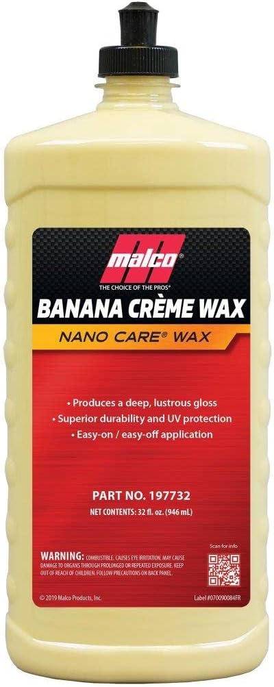 Malco Nano Care Banana Creme Wax - Deep Gloss Shine and Long-Lasting UV Protection/For Automotive, Marine and Industrial Finishes / 32 oz. (197732)