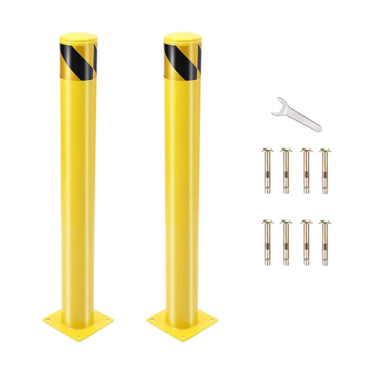 2 Pack Safety Bollard Post, 48 Inch Height 4.5 Inch Diameter Yellow Pipe Safety Steel Bollards with Anchor Bolts and Wrench, Steel Bollards for Road Warning Construction Traffic Control