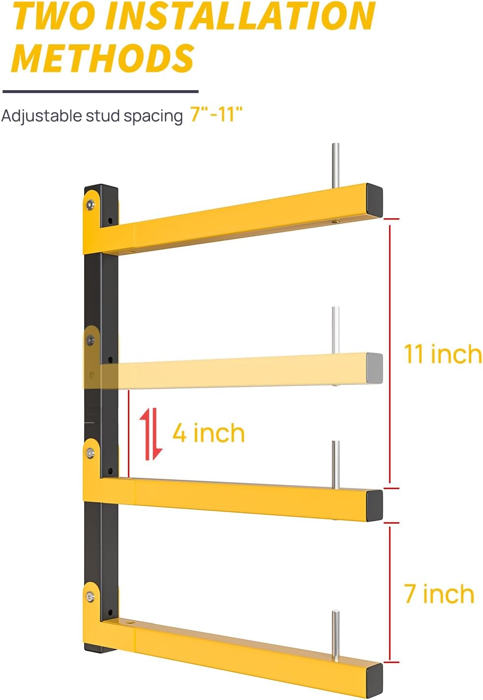 Lumber Rack Wall Mount Storage Racks Folding Wood Organizer Heavy Duty Shelf Brackets With 6-Level 720 Lbs Capacity Yellow Metal Utility Racks Garage Wall Shelving for Indoor and Outdoor Use (4 Pack)