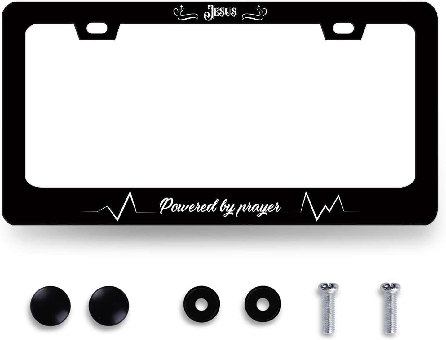 Jesus Cross License Plate Frame Funny Christian License Plate Holder Stainless Steel Religion Car Accessory Faith License Plate Decoration for Men Women Size 12.2" x 6.2" with Screws