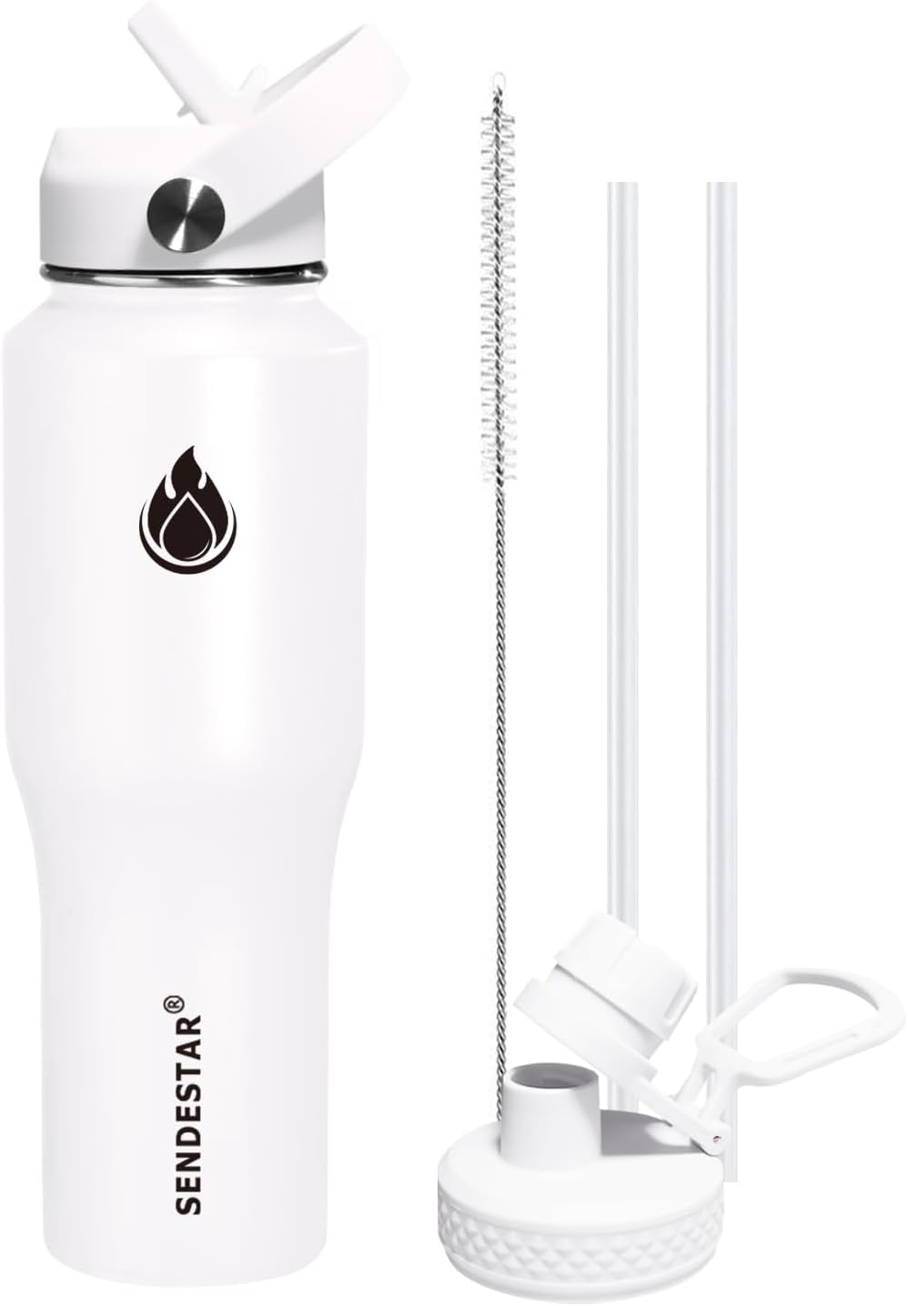 SENDESTAR 32oz Water Bottle Wide Mouth Stainless Steel Vacuum Insulated Double Wall with 2 Straw Lids Fit in Any Car Cup Holder