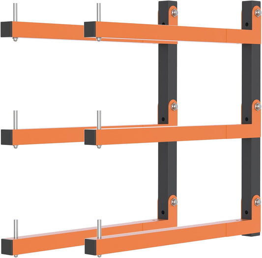 2 Pack Lumber Storage Rack, Heavy Duty Wood Storage Racks with 3-Level System 360 LBS Sturdy Garage Wood Organizer, Orange Lumber Metal Racks for Indoor and Outdoor