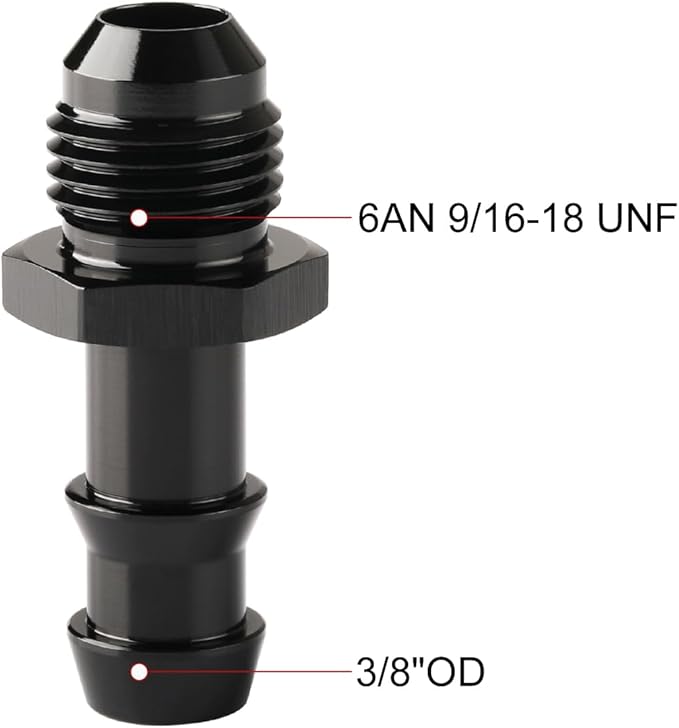6AN Male Flare to 3/8 Hose Barb Straight Fitting Adapter Aluminum Black 2PCS