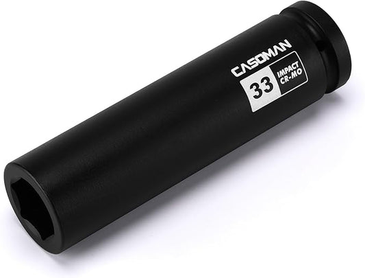CASOMAN 1" Drive 33mm Extra-Deep Impact Socket, 8-Inch Long, 6-Point, Metric, CR-MO