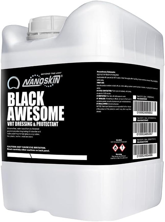 Nanoskin BLACK AWESOME Silicone-Free VRT Dressing Protectant 5 Gallons – Adjustable Like-New Finish to Vinyl, Rubber, Tire, Trim, Plastic, Interior & More | Safe for Cars, Trucks, Motorcycles, RVs