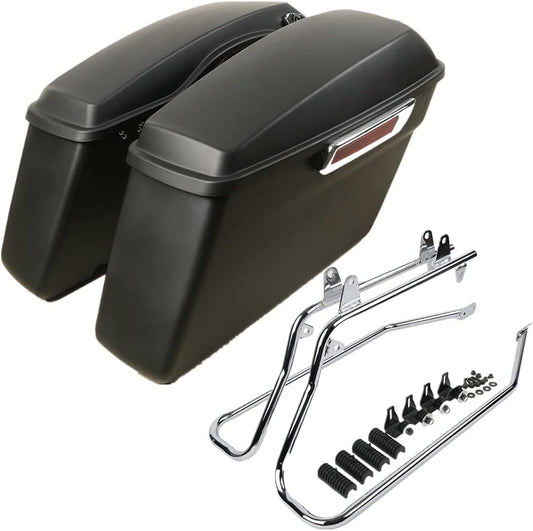 XFMT Matte Black Motorcycle Saddlebags Hard Saddle Bags W/Chrome Conversion Bracket For Harley Softail Heritage Deluxe 1984-2017