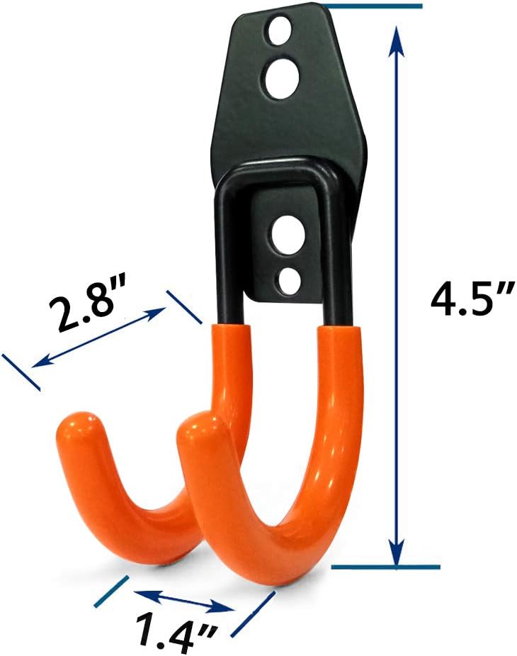 2 Pack Garage Storage Utility Hooks，Garage Garden Tool Organizer，Steel Wall Mount Hooks, Garden Small U Hooks (Black) (Type O-Orange)